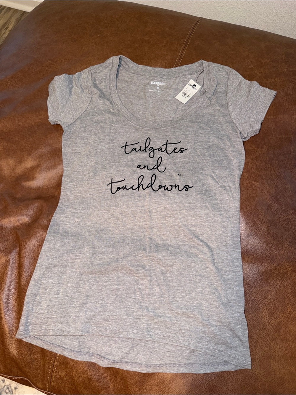 Express Gray Scoop Neck Tee- Tailgates and Touchdowns
